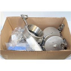 BOX OF WATER PIPE CAPS AND ASSORTED ELECTRICAL