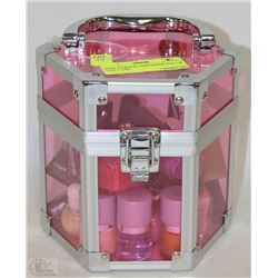 PINK STORAGE CONTAINER FULL OF NAIL CARE