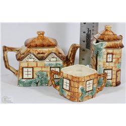 KEELE ST. POTTERY CO. TEAPOT, CREAM AND SUGAR SET