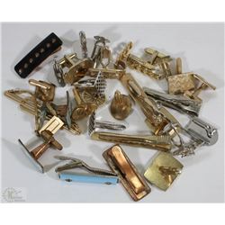 VINTAGE ASSORTMENT OF CUFFLINKS AND TIE CLIPS
