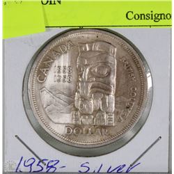CANADIAN 1958 BC 1 DOLLAR SILVER COIN