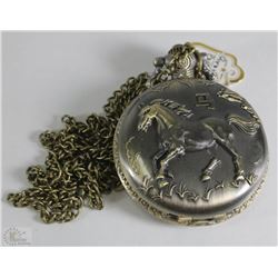 BRONZE POCKET WATCH HORSE FACE WITH CHAIN