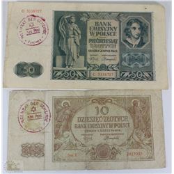 2 NAZI JEWISH GHETTO BANK NOTES STAMPED