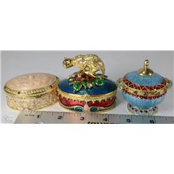3 MINI TRINKET BOXES INCLUDING AN ANIMAL ONE