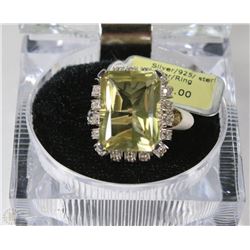 STERLING.925 SILVER YELLOW CUBIC STONE SIZE 7 RING