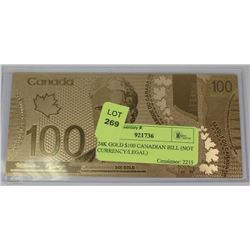 24K GOLD $100 CANADIAN BILL (NOT CURRENCY/LEGAL)