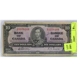 1937 CANADIAN $10.00 BILL