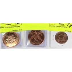 LOT OF 3 ASSORTED COPPER ROUNDS