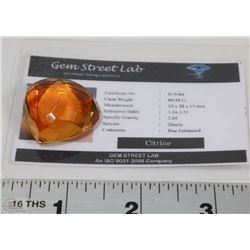 CITRINE QUARTZ 80.40CT WITH ID CARD