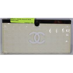 PAIR OF REPLICA CHANEL CREAM WALLETS W/ WHITE LOGO