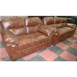 1601 BROWN LEATHER SOFA AND LOVE SEAT