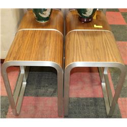 LOT OF 4 MATCHING WALNUT AND METAL TABLE STOOLS