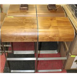 LOT OF 4 MATCHING WALNUT AND METAL BAR STOOLS