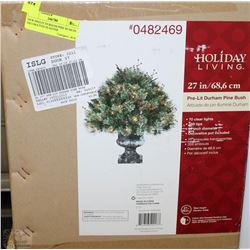 NEW PRELIT DURHAM PINE BUSH IN DECORATIVE PLANTER