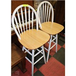 2 WOODEN SWIVEL BAR STOOLS