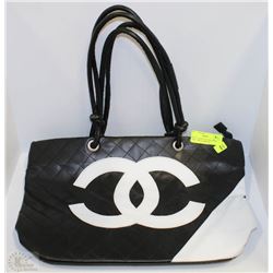 REPLICA CHANEL BLACK LARGE PURSE - WHITE EMBLEM