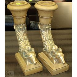 2 GOLD LEAF RAM HEAD CANDLE HOLDERS