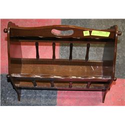 VINTAGE DARK WOOD MAGAZINE RACK