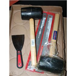 FLAT WITH FILES, RUBBER MALLETS AND PUTTY KNIFE