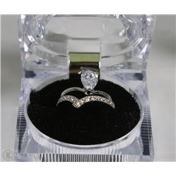 925 SILVER LADIES DOUBLE BAND GEMSTONE RING - 7.5