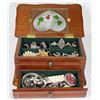 Image 1 : WOODEN MUSICAL JEWELLERY BOX WITH CONTENTS INCL