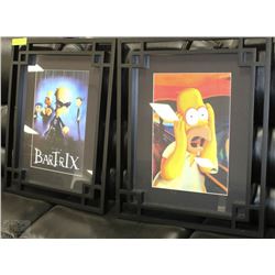 TWO SIMPSONS WALL ART WITH BLACK FRAMES, ONE IS