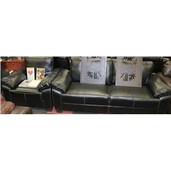 NEW BLACK LEATHERETTE WITH WHITE STITCHING SOFA AN