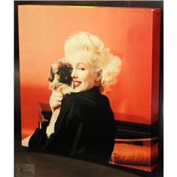 MARILYN MONROE WITH PUPPY ON CANVAS   14"X 14"