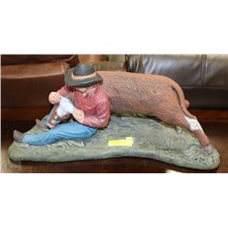 COWBOY STEER WRESTLING STATUE SIGNED