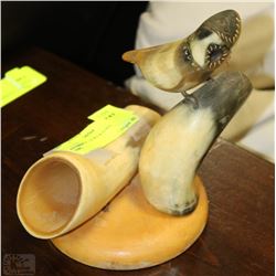 AUTHENTIC HORN & HORN CARVED OWL