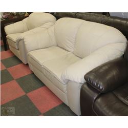 WHITE LEATHERETTE LOVE SEAT WITH CHAIR