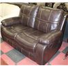 Image 1 : BROWN LEATHERETTE RECLINING LOVE SEAT(SEAM DAMAGE)