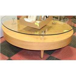 KIDNEY SHAPE GLASS TOP COFFEE TABLE WITH DRAWER