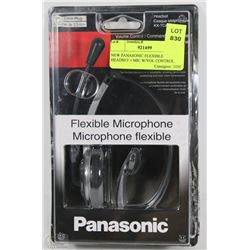 NEW PANASONIC FLEXIBLE HEADSET + MIC W/VOL CONTROL