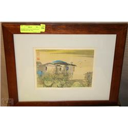 FRAMED ASIAN STYLE DWELLINGS, ALBUM LEAF, INK, AND