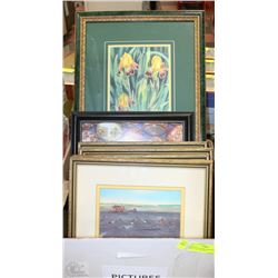 ASSORTED FRAMED ARTWORK PRINTS INCL SET OF 4
