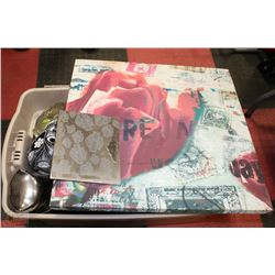 TOTE WITH ASSORTED PICTURES, INCL PAINTED SKULL