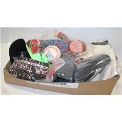 BOX OF MOVIE COLLECTIBLES INCL T-SHIRTS, JACKET,