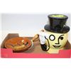 Image 1 : VINTAGE MR PEANUT JAR WITH MR PEANUT WOODEN  DISH