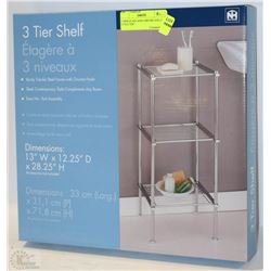 3 TIER GLASS AND CHROME SHELF 13"X12"X28"