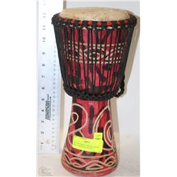 VINTAGE WOOD AFRICAN DRUM - HAND CARVED & PAINTED