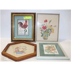LOT OF 4 VINTAGE NEEDLE POINTS FRAMED