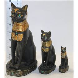 SET OF 3 EGYPTIAN CAT PHARAOH GODDESS STATUETTES