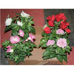 FOUR DECORATIVE POTS WITH FAUX FLOWERS