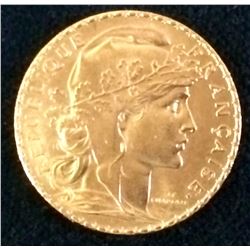 1914 France 20 Francs Gold Rooster French Republic 0,1867 oz AGW