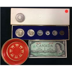 1967 Canada silver set + Sterling Confederation medal (24,75 gr) & 1867-1967 $1 Banknote UNC
