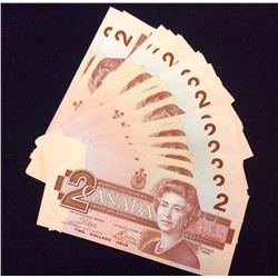 1986 2$ Canada, lot of 20 Banknote unc