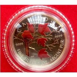 2004 Canada 5 dollars Fine Silver Coin, Red Painted leaf