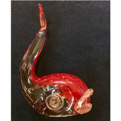 Italian Murano Art Glass Red Whale Shape