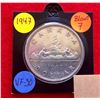 Image 1 : 1947 Canada Silver one Dollar Coin Blunt 7 Variety